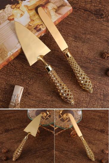 2’li Lüks GOLD Spatula ve Bıçak Seti Pasta Kek Servis Sunum Seti
