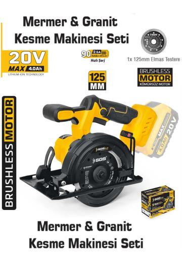 20V Akülü Mermer ve Granit Kesme Makinesi 125 MM Şarjlı 4.0Ah Kömürsüz Motor Mermer Kesme Hızlı Şarj