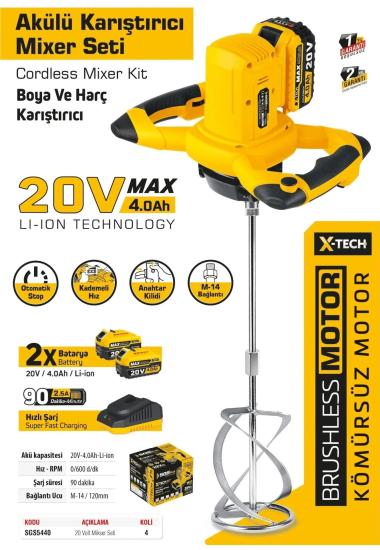 20V Çift Bataryalı Boya ve Harç Karıştırıcı Akülü Karıştırıcı 4 Amper Mixer Seti 2x4.0 Ah