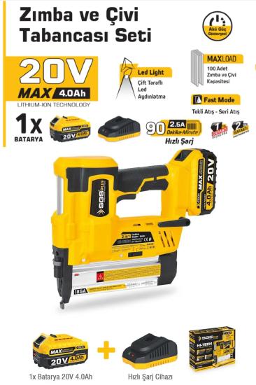 20V Şarjlı Zımba ve Çivi Çakma Tabanca Seti Akülü Çivi Zımba Çakma 1x4.0Ah 