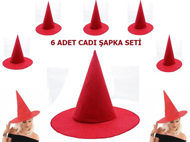 Kırmızı Keçe Cadı Şapkası Yetişkin-Çocuk Uyumlu
