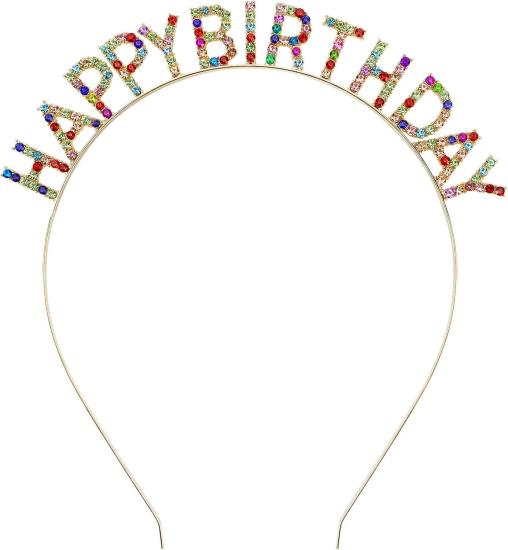 Renkli Kristal Taşlı Lüks Happy Birthday Taçı