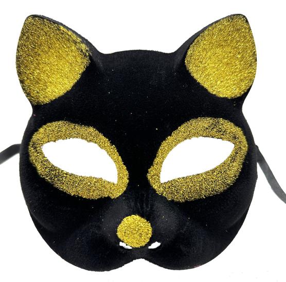 Siyah Renk Gold Simli Kedi Maskesi