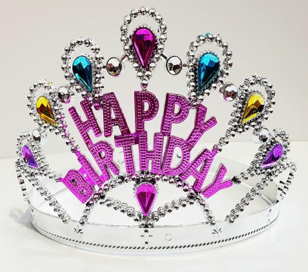 Gümüş Renk Happy Birthday Yazılı Doğum Günü Tacı
