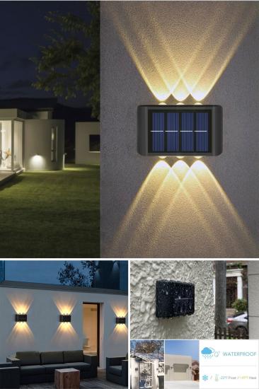 2’li Set Solar Duvar Lambası - 6 Ledli Aplik - Gün Işığı Rengi - IP65 Su Geçirmez