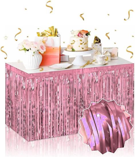 Kendinden Yapışkanlı Rose Gold Metalize Püsküllü Masa Eteği