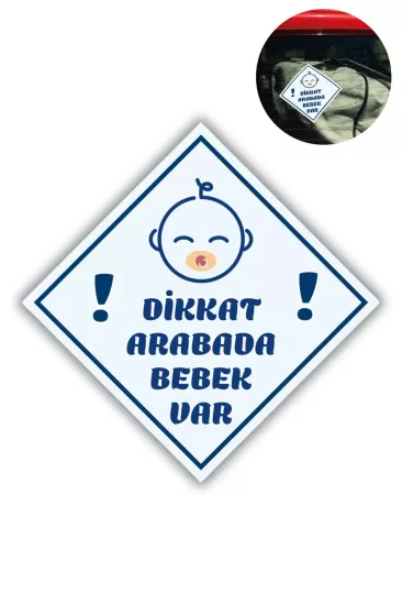 ’’DİKKAT ARABADA ERKEK BEBEK VAR - EMZİKLİ’’ Uyarı Stickerı | Araba Camı İçin 10x10 cm Etiket