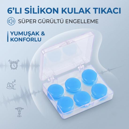 Silikon Kulak Tıkacı - 6’lı Özel Kutulu - Su Geçirmez ve Gürültü Önleyici