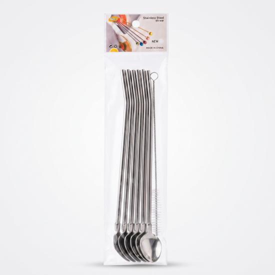6’lı Kaşıklı Pipet Seti - Metal - Pipet Temizleme Fırçası