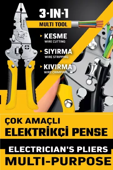 Çok Amaçlı Elektrikçi Pense Kesme, Sıyırma Kıvırma