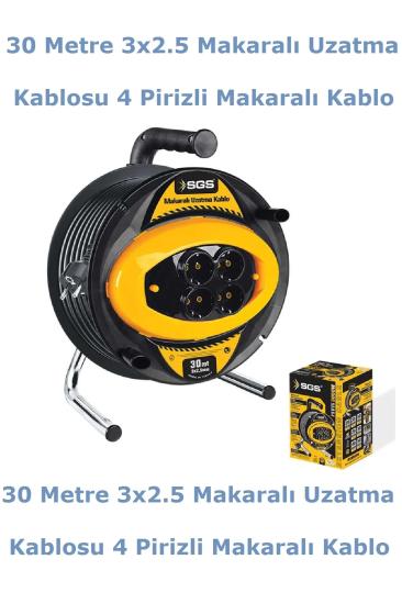 30 Metre 3x2.5 Makaralı Uzatma Kablosu 4 Prizli Makaralı Kablo