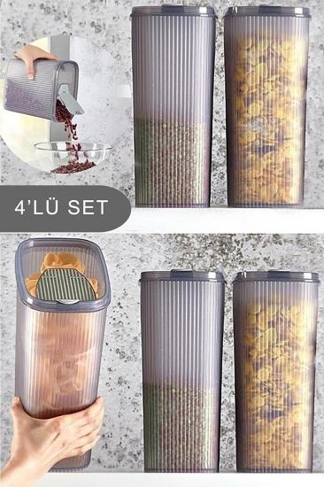 4 Adet Saklama Kabı Erzak ve Bakliyat Saklama Kabı Plastik 4000 Ml