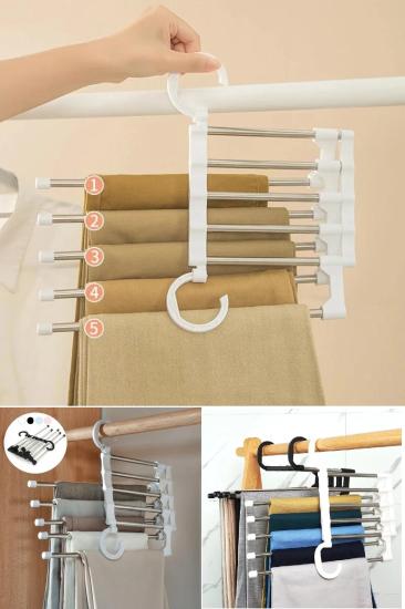 5 in 1 Haraketli Pantolon Askısı 5 Askılı Beyaz