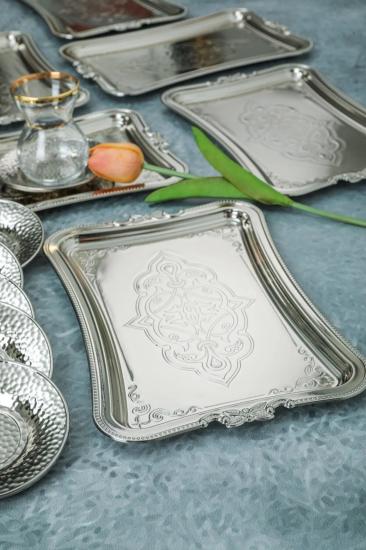 6 Adet Dekoratif Gümüş Renk Metal Sunum Tepisisi