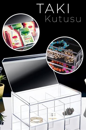6 Bölmeli Şeffaf Takı Kutusu Takı Düzenleyici Organizer Kutu
