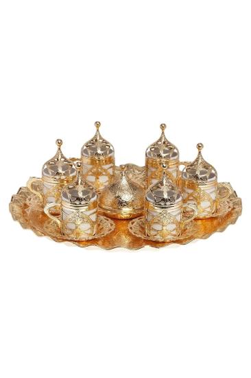 6 Kişilik Tam Takım Otantik Kahve Takımı Hürrem Kahve Fincanı Seti Gold