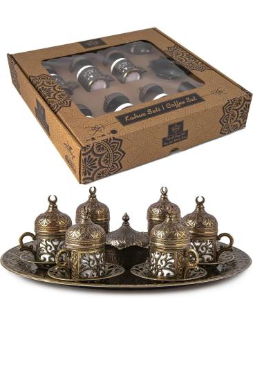 6 Kişilik Tam Takım Vintage Kahve Takımı Kahve Fincanı Seti Antik Yeşil