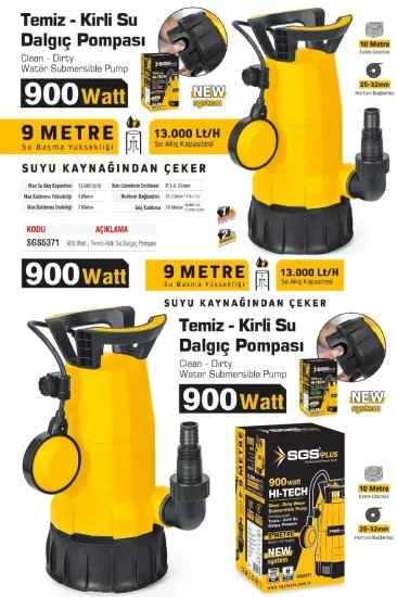 900 Watt 9 Metre Temiz ve Kirli Su Dalgıç Pompası SGS5371