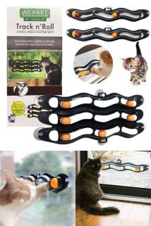Biterse 3 Katlı Kedi Oyuncaği  Vantuzlu Cama Asılabilen Kedi Oyun Topları