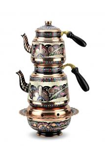 Biterse Bakır Çaydanlık Ve Osmanlı Ocağı Seti Özel El İşlemeli Klasik