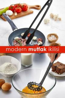 Biterse 2 li Yanmaz Yapışmaz Servis Izgara Maşası ve Spiral Çırpıcı | Pratik Çırpıcı Ve Maşa Seti