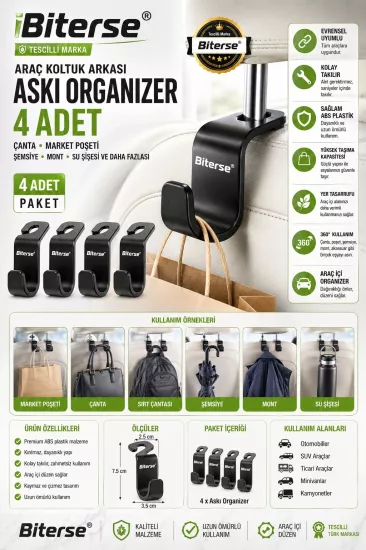 Araç Koltuk Arkası Askı Organizer 4’lü Set
