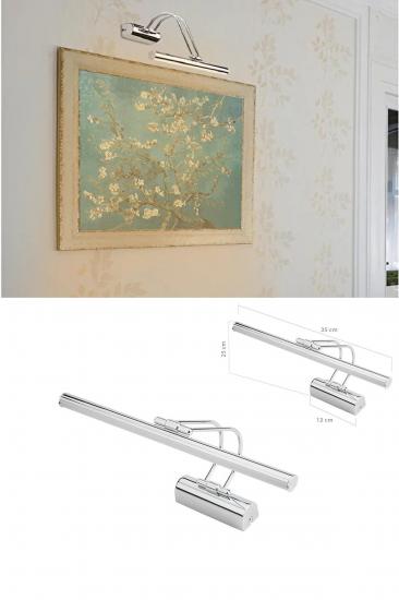 Banyo Aplik Duvar Ayna Resim Tablo Duvar Dekoratif Krom Aplik Aydınlatma Beyaz Işık 50 Cm