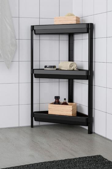 Biterse 3 Katlı Banyo ve Köşe Düzenleyici Çok Amaçlı Üçgen Raf Siyah
