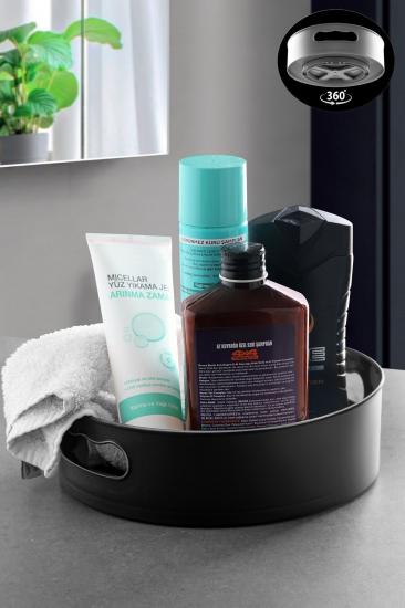 Biterse 360 Derece Dönen Banyo & buzdolabı Düzenleyici Tepsi Siyah