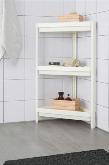 Biterse 3 Katlı Banyo ve Köşe Düzenleyici Çok Amaçlı Üçgen Raf Beyaz