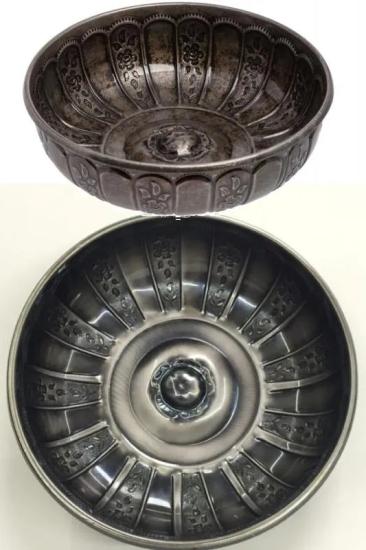 Biterse Nostaljik Osmanlı Hanedan Demir Hamam Tası Eskitme Nikel Renk 20 Cm