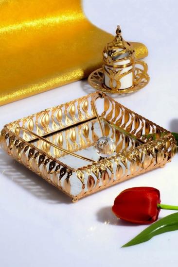 Biterse Dekoratif Aynalı Peçetelik Gold Renk