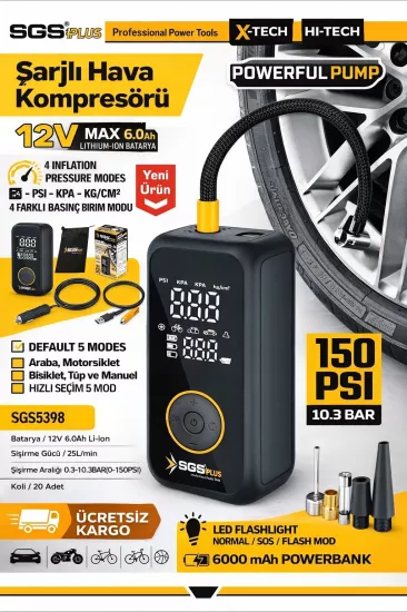 SGS5398 Sarjli Hava Kompresoru 12V 6Ah | Biterse