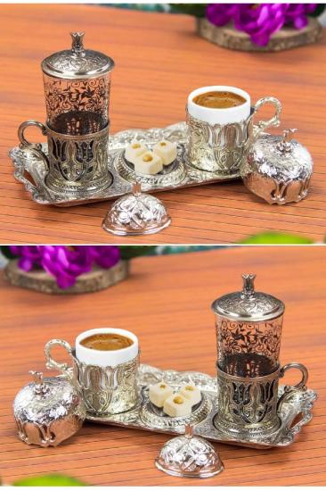 Lüks Lale Motifli Tek Kişilik Kahve Seti Kahve Fican Takımı Kahve Sunumu