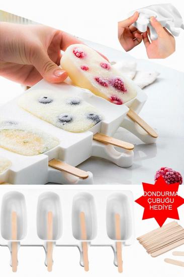 Magnum Dondurma Kalıbı Ve 50 Adet Ahşap Çubuk 4’lü Büyük Boy Pratik Magnum Silikon Dondurma Kalıbı