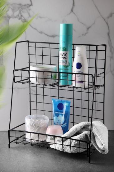 Mat Siyah 2 Katlı Mutfak Banyo Rafı Çok Maçlı 2 Katlı Düzenleyici Metal Organizer Raf