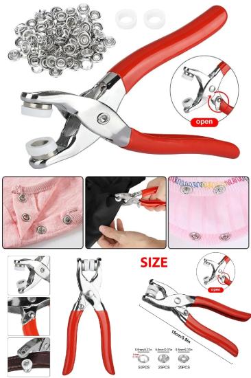 Metal Çıt Çıt Düğme Ve Pensesi 25 Set Çıt Çıt Metal Düğme Yapma Seti