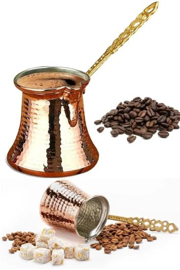 Orijinal Bakır Cezve Döküm Saplı Dövme Bakır Cezve
