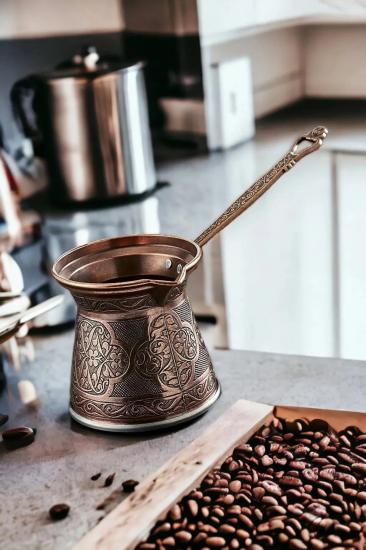 Osmanlı Motifli İndüksiyon Tabanlı Zamak Cezve No 3 Bakır Renk