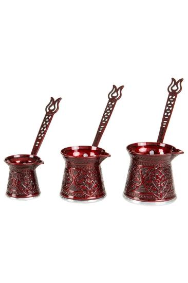 Osmanlı Motifli İndüksiyon Tabanlı Zamak Cezve Takımı Bordo