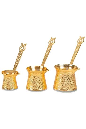 Osmanlı Motifli İndüksiyon Tabanlı Zamak Cezve Takımı Gold