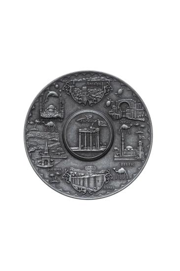 Otantik Dekoratif Antik Tabak Zamak Metal Eskitme Büyük Boy 18 x 18 cm
