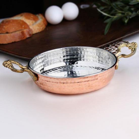 Biterse Çift Kulplu Bakır Sahan 14 Cm
