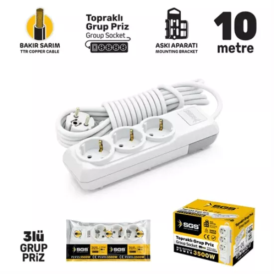 GRUP PRİZ TOPRAKLI ÜÇLÜ 10 METRE
