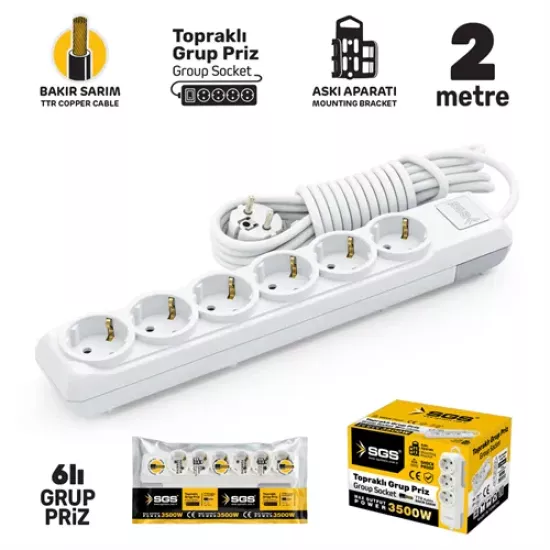 GRUP PRİZ TOPRAKLI ALTILI 2 METRE