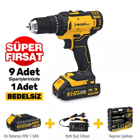 AKÜLÜ VİDALAMA SETİ DARBELİ 20 VOLT 2*1.5Ah