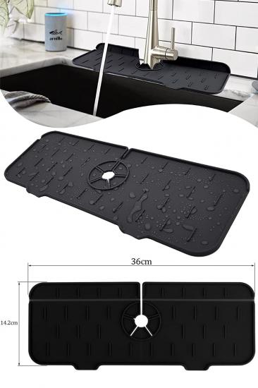 Su Tutucu Musluk Matı Mutfak Ve Banyo İçin Koruyucu Musluk Ve Lavabo Matı Musluk Tezgah Üstü Mat Siyah