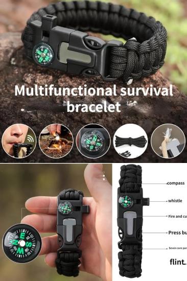 Survıval Pusulalı Hayatta Kalma Bilekliği Kamp Bileklik Düdük Çok Amaçlı Outdoor Aksesuar Kit