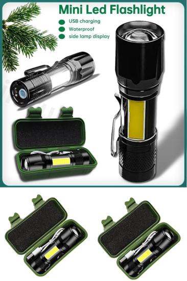 Ultra Güçlü 2500 Lumen 5w Cob Led Usb Şarjlı El Feneri Avcılık Feneri Kamp Feneri