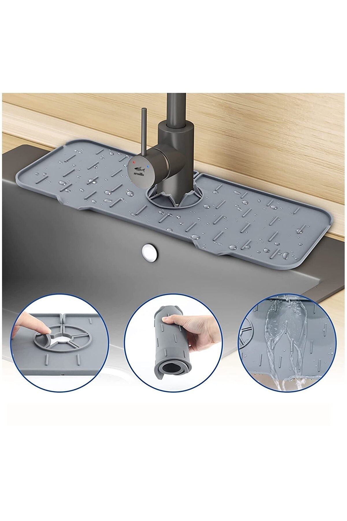 Su Tutucu Musluk Matı Mutfak Ve Banyo İçin Koruyucu Musluk Ve Lavabo Matı Musluk Tezgah Üstü Mat